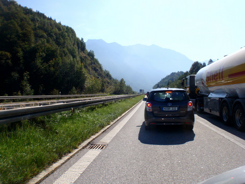 We're in Germany, almost at a traffic stand still.